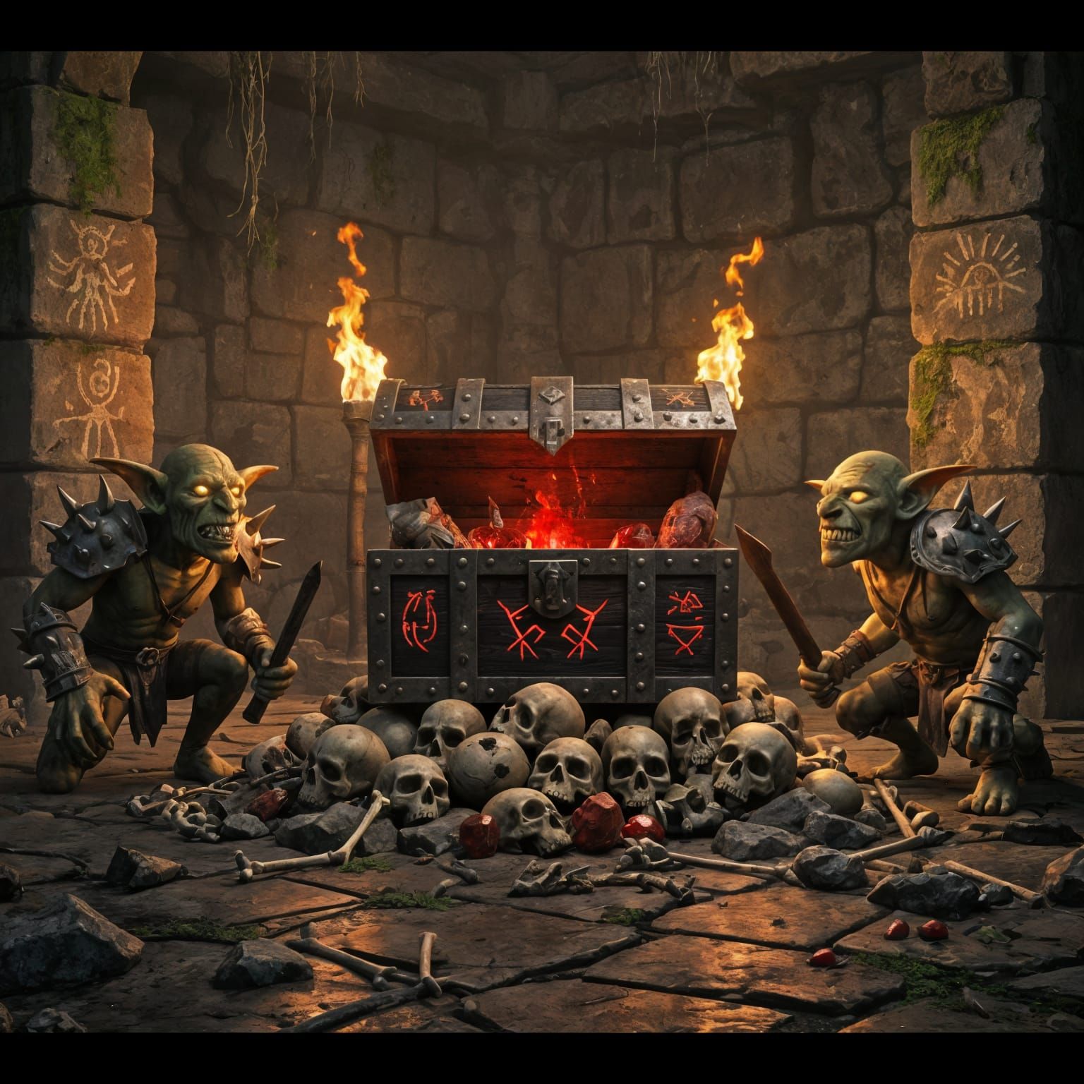 Epic Fantasy Treasure Chest guarded by Goblins