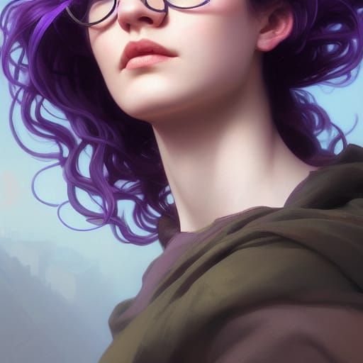 Purple Haired Girl Portrait in Art Nouveau Style