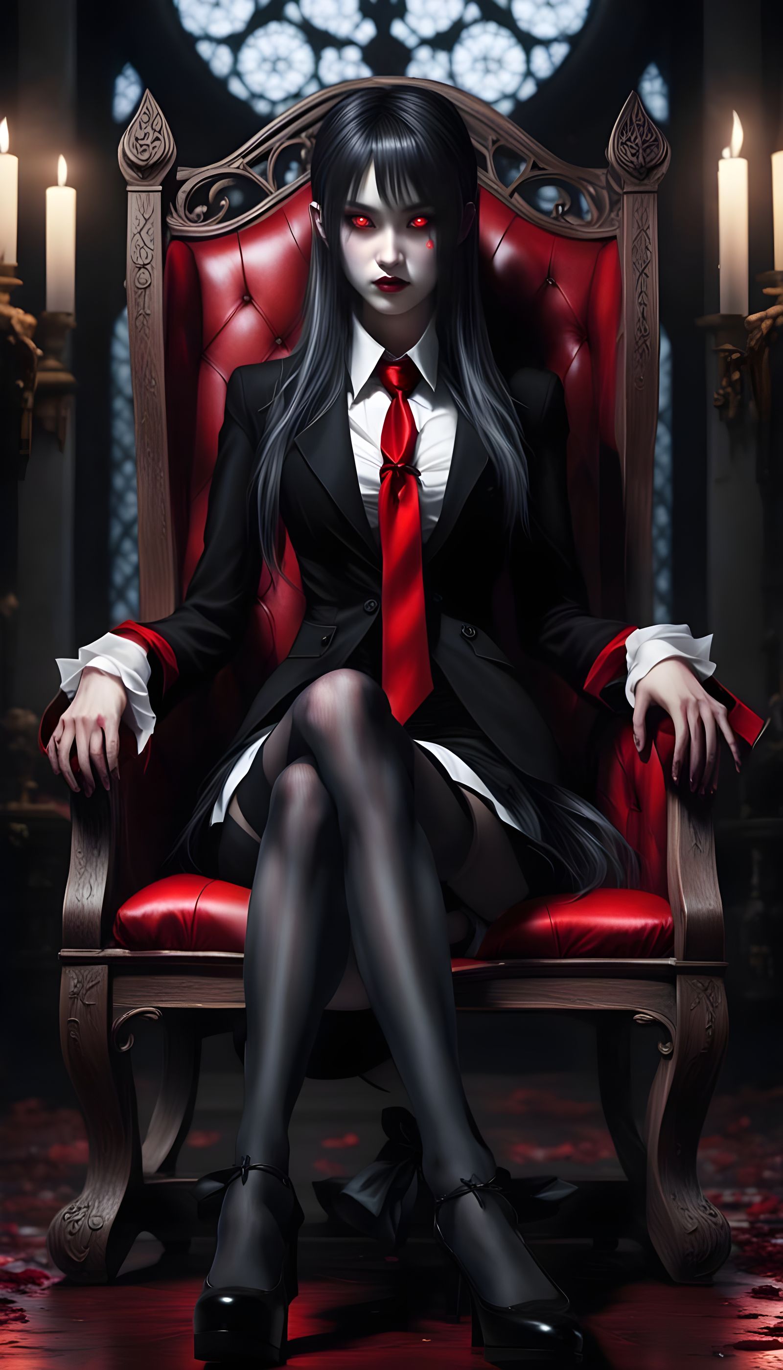 Young Vampire Queen in Gothic Velvet Attire