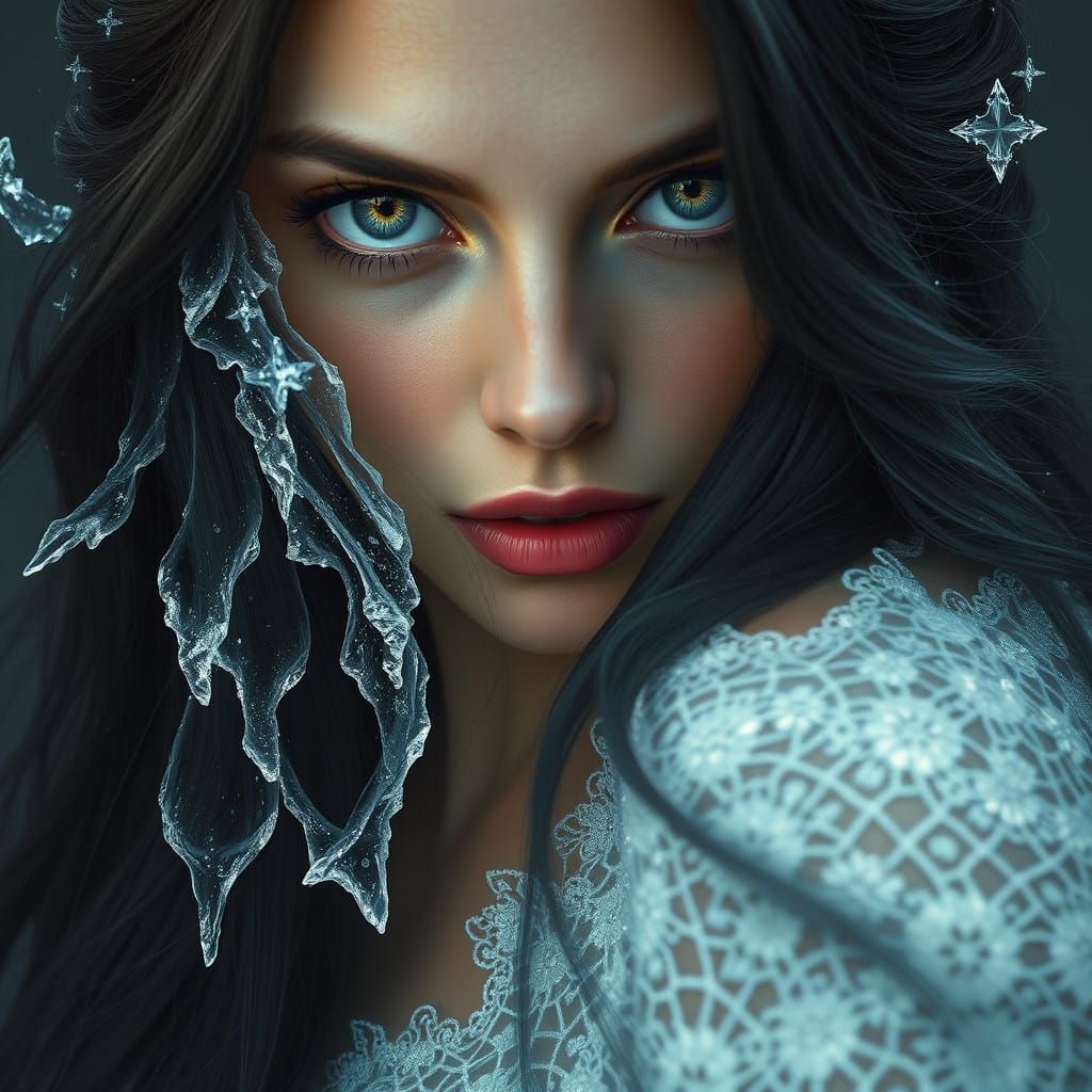 Ethereal Goddess Swathed in Icy Lace and Magic
