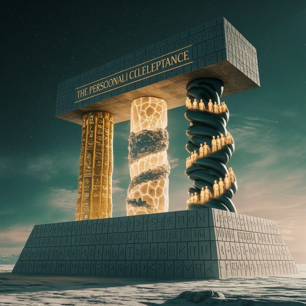 A Colossal Structure Rises in a Celestial Plain, Symbolizing...