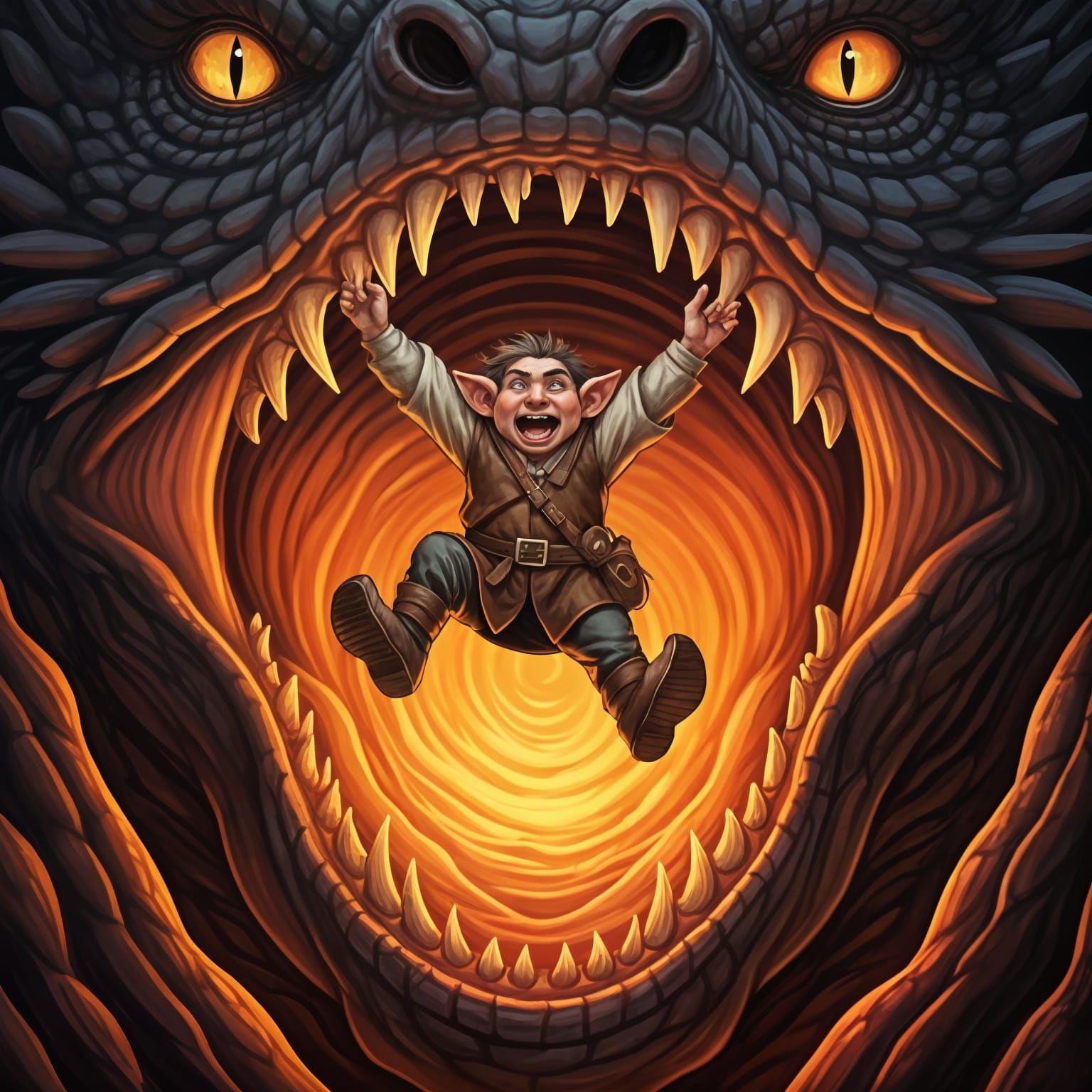 Halfling's Humorous Dragon Battle: Fantasy Art