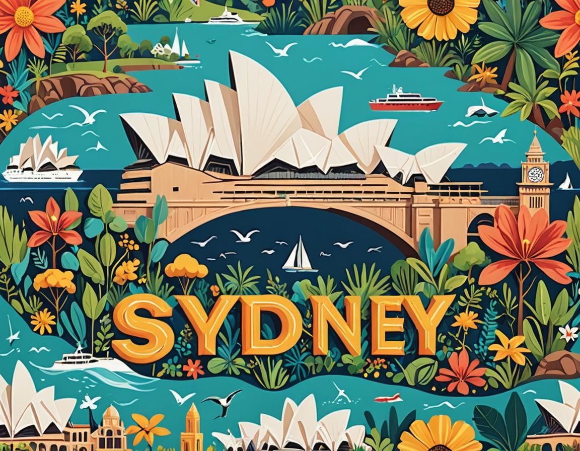Vibrant Word Art of Sydney with Australian Elements