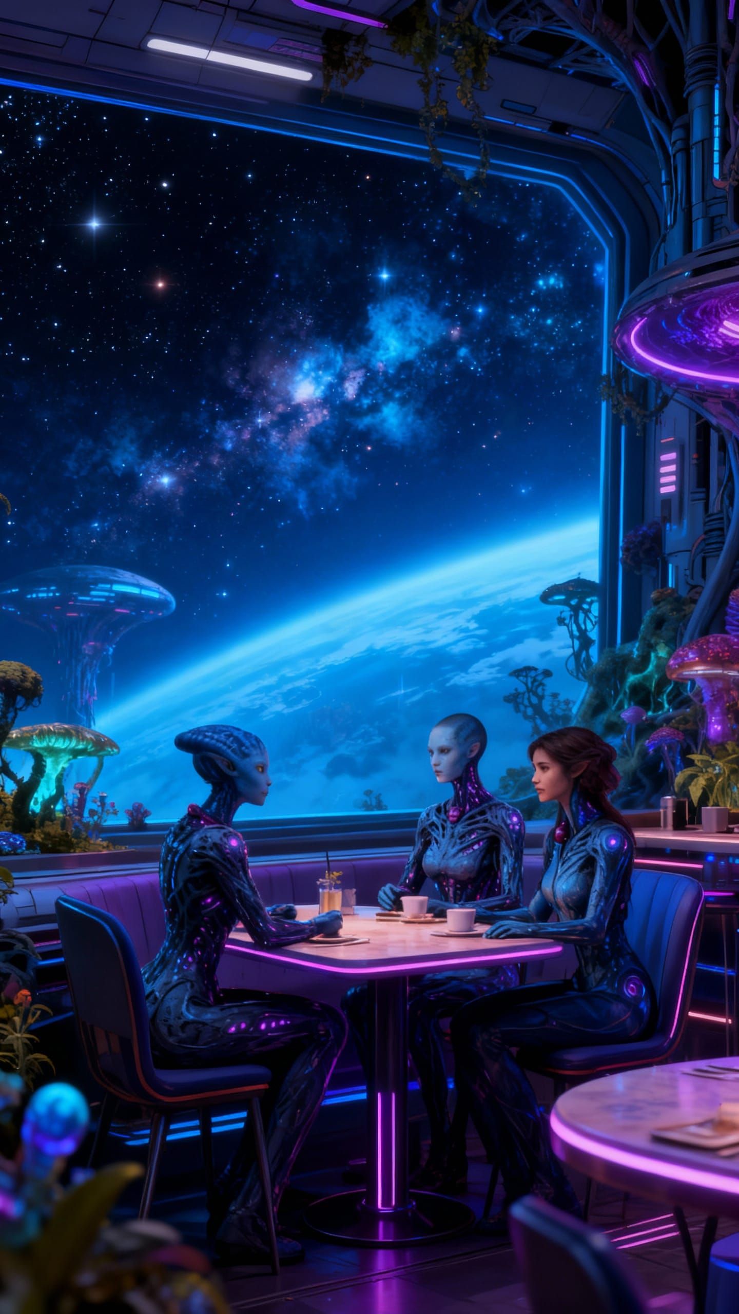 Biomechanical Alien Cafe Dinner in Concept Art Style