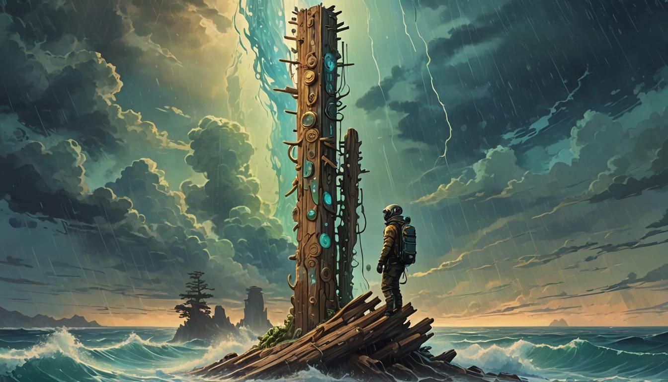 Bioluminescent Ocean Totem in Ethereal Concept Art