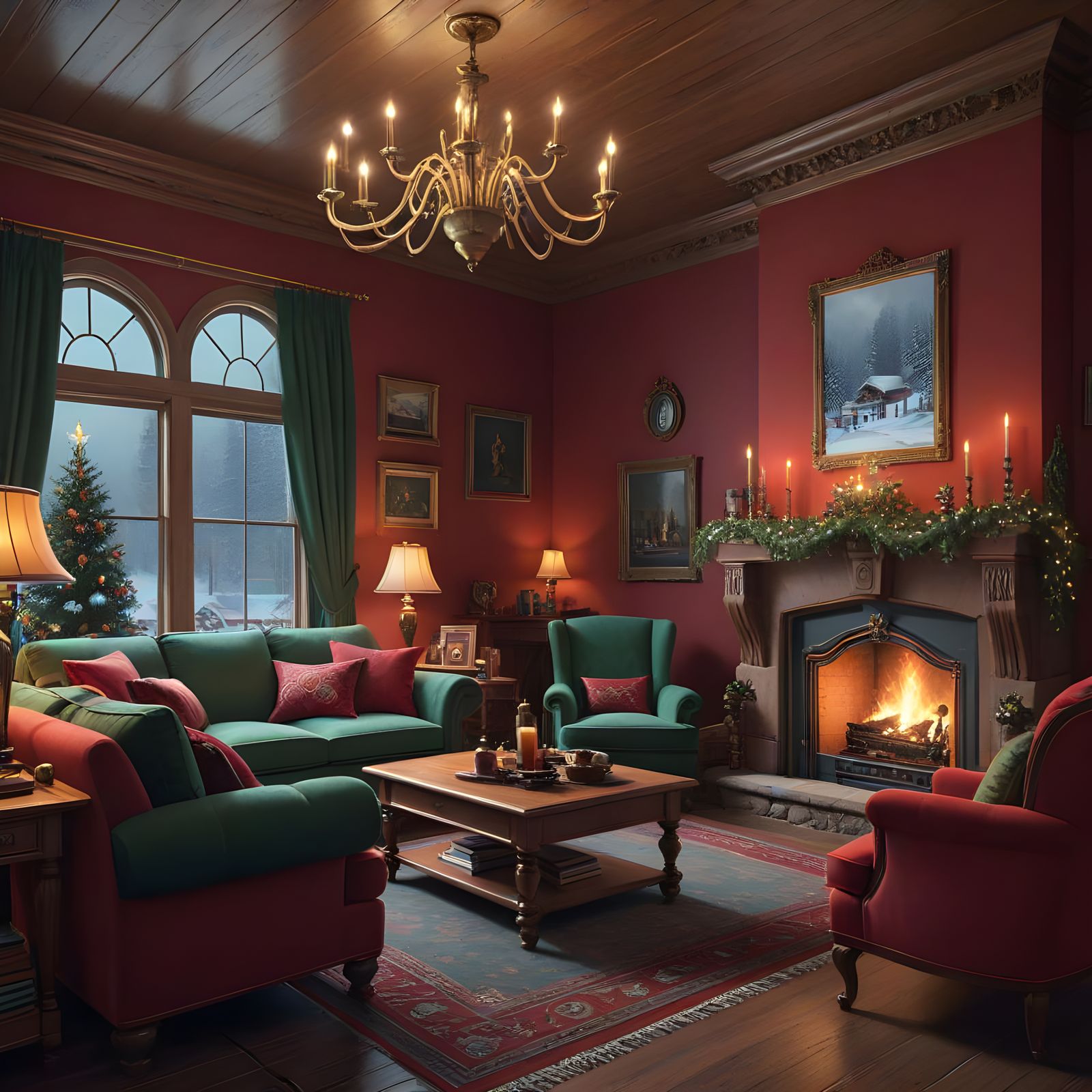 Ornate Winter Wonderland Furniture Scene in Art Nouveau Styl...