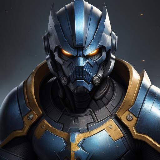 Ultramarine Warrior Portrait in Burning Cityscape