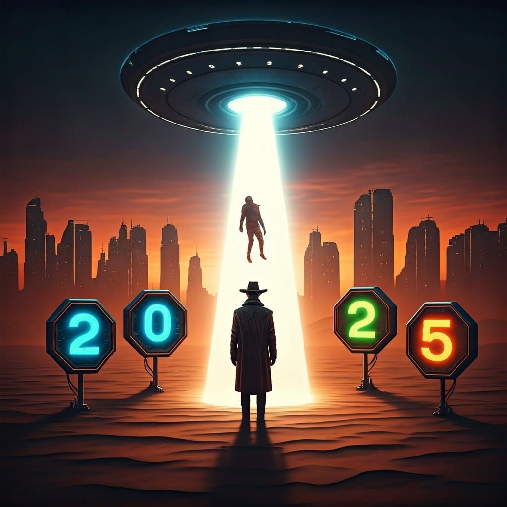 Mysterious Stranger in Desert Oasis, Under Retro-Futuristic...