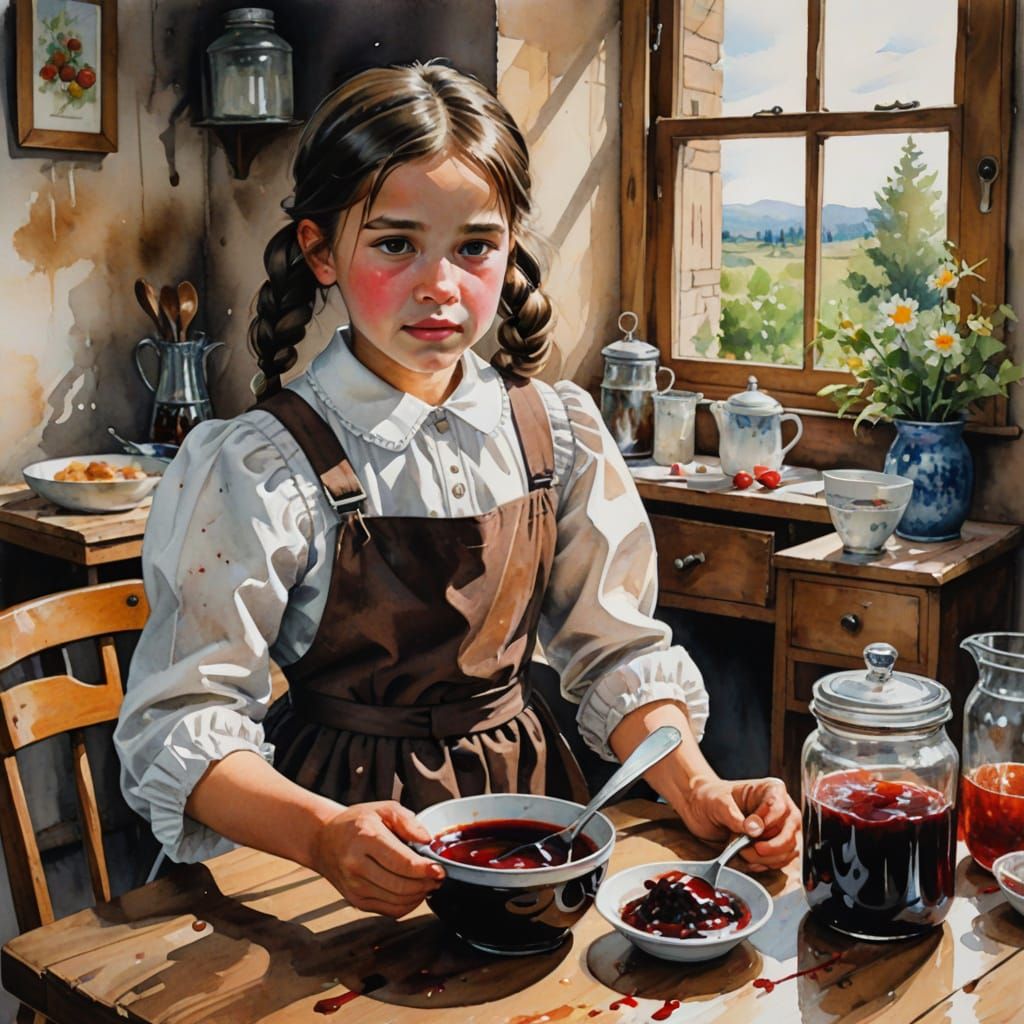 Soviet Girl in Whimsical Watercolor Style