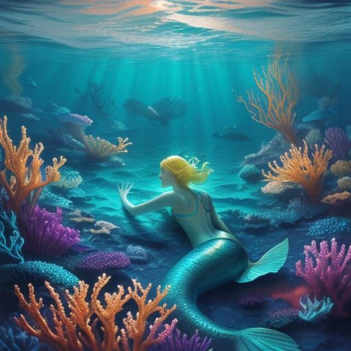 Bioluminescent Mermaid in Dreamy Underwater Landscape