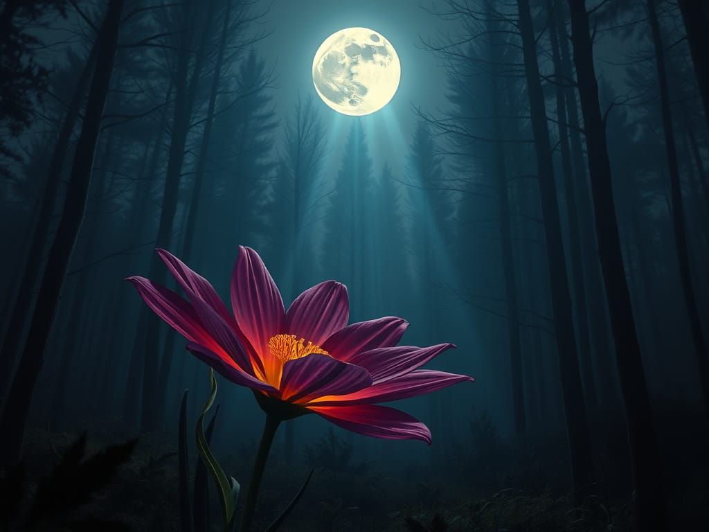 Ethereal Moonlit Bloom in a Fantasy Forest
