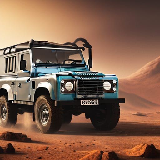 Land Rover Defender on Mars, Dark Fantasy Concept Art