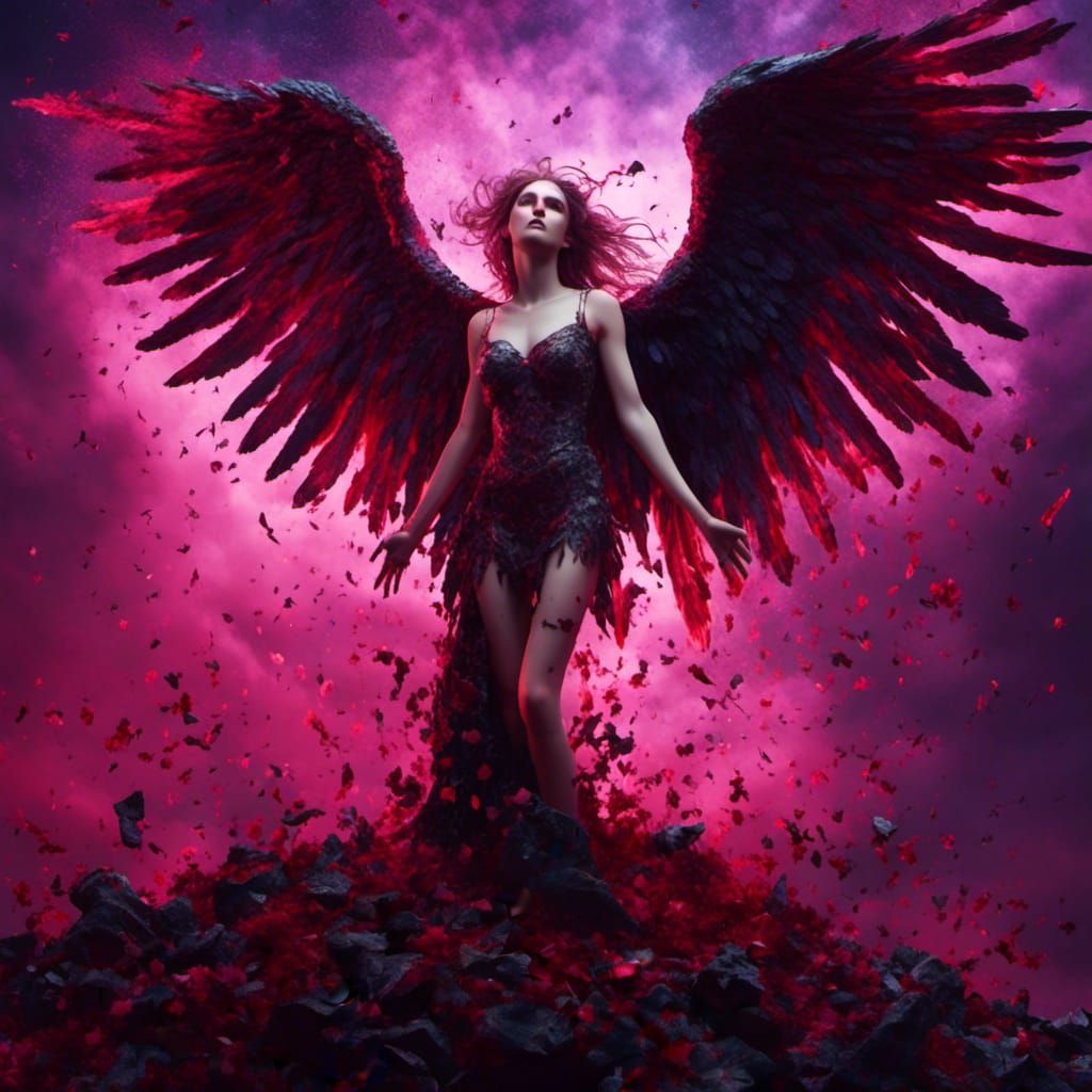 Fallen Angel in Dramatic Splash Art Style
