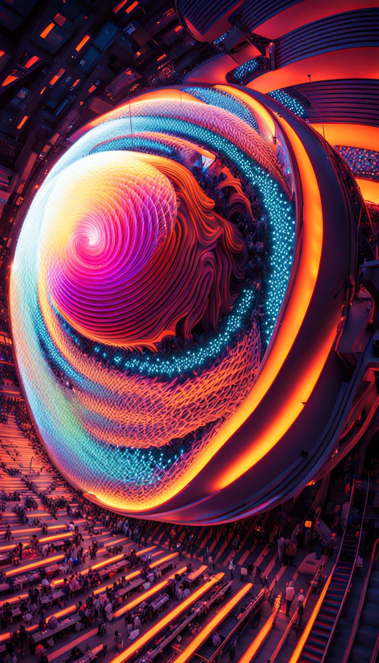 Psychedelic Neon Interference Patterns in Spherical Matrix