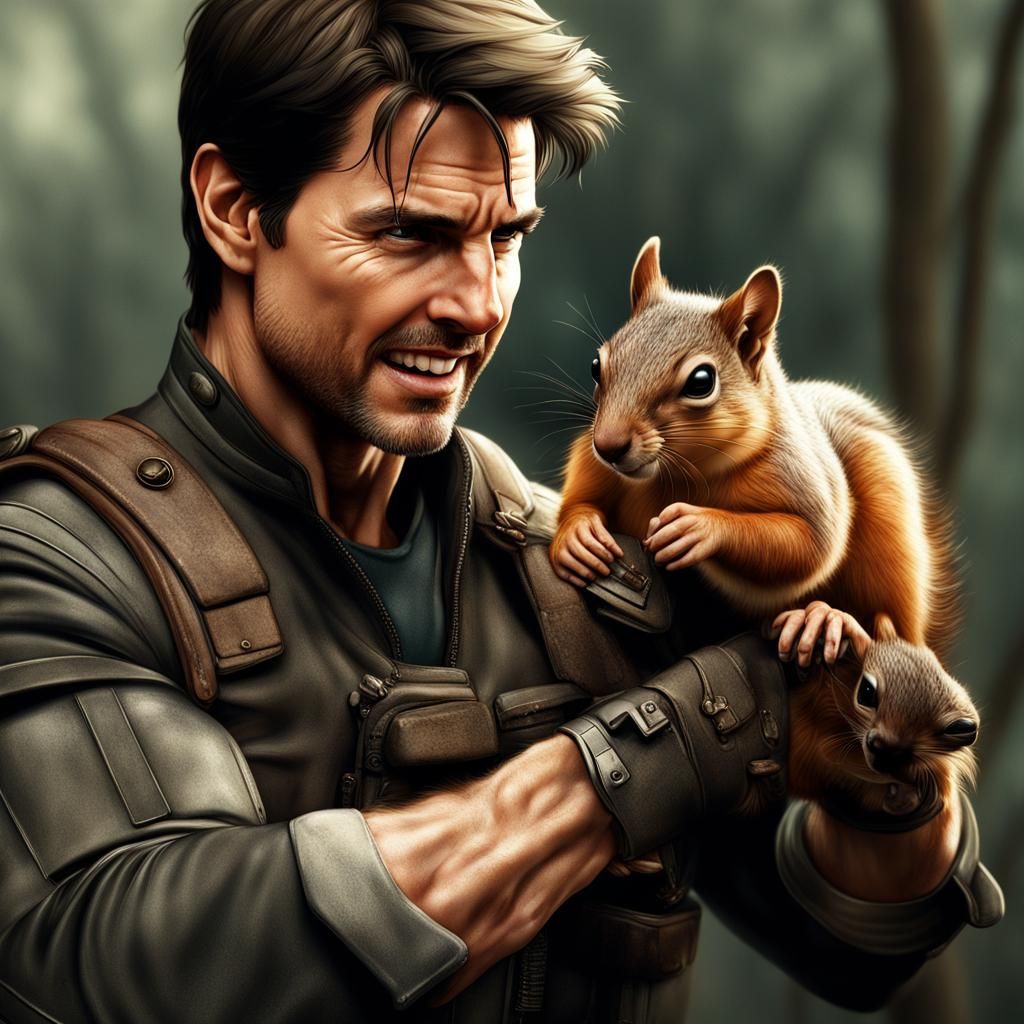 Tom Cruise Holding a Squirrel: Hyperrealistic Art