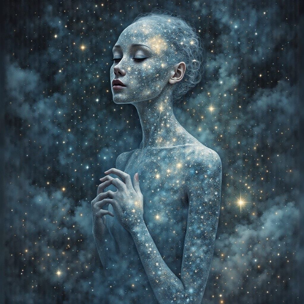 Ethereal Ghostly Figures in Cosmic Dreamscape