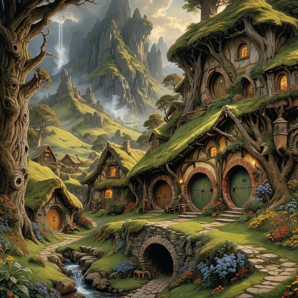 The Shire in Middle Earth: A Digital Painting