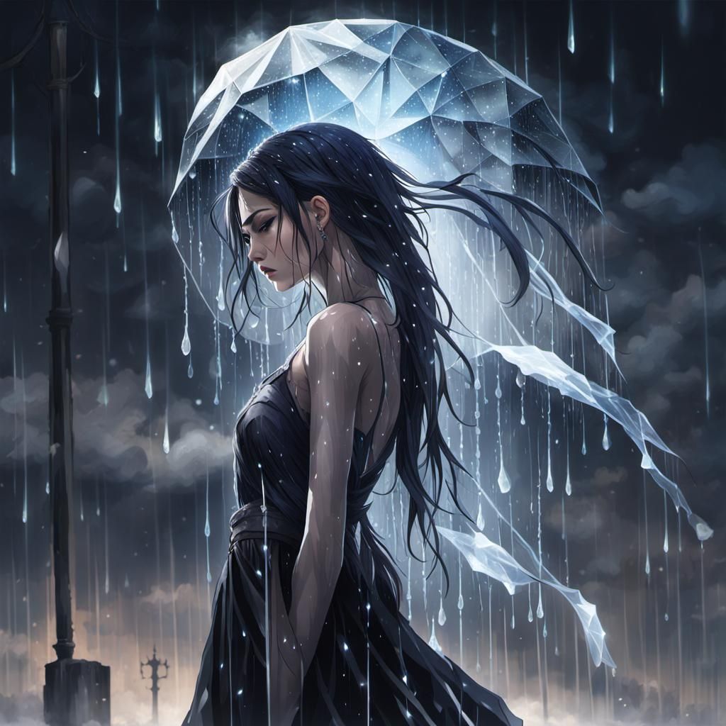 Crystalline Girl's Suffering: A Digital Watercolor Illustrat...