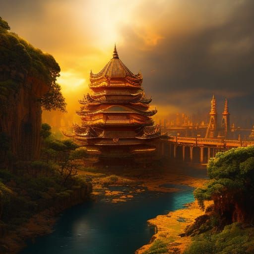 Orange Cat God of Light: Digital Matte Painting
