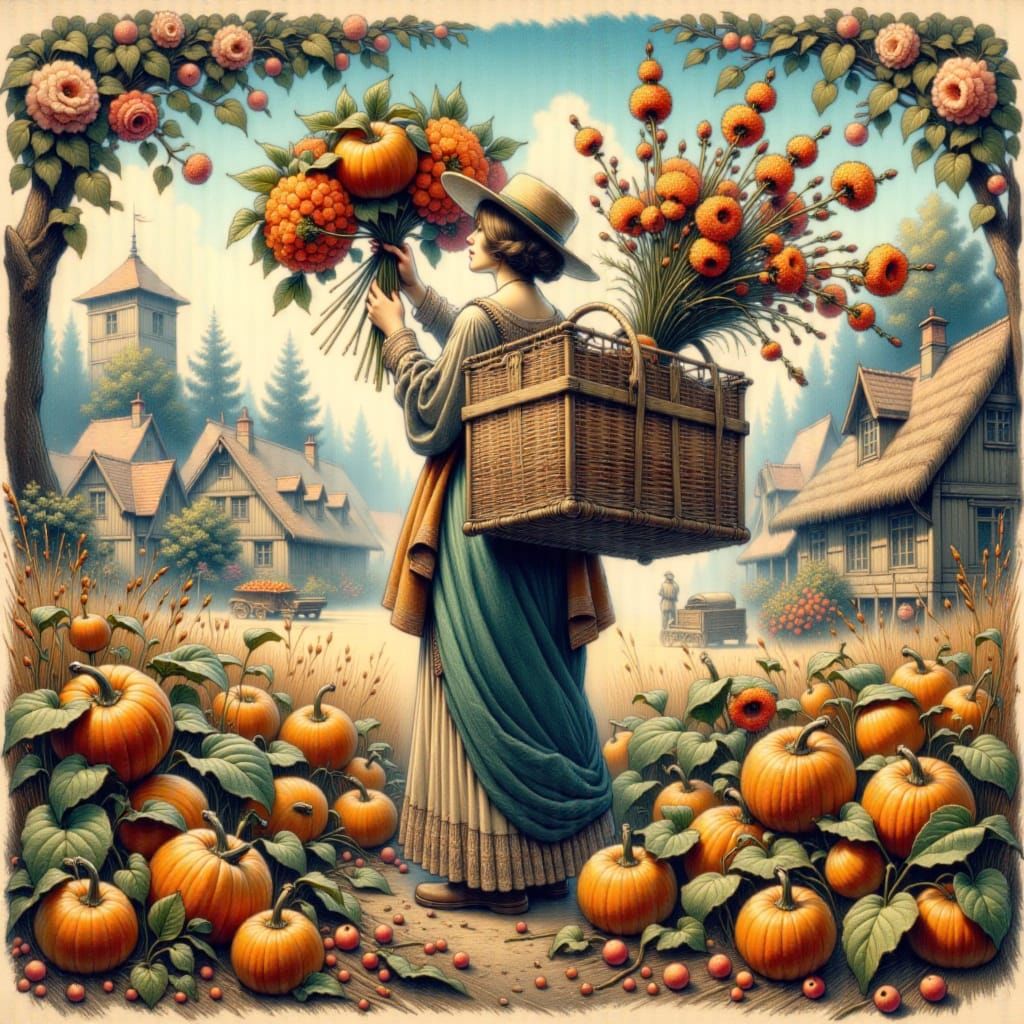 Vibrant Blue Autumn Harvest Landscape