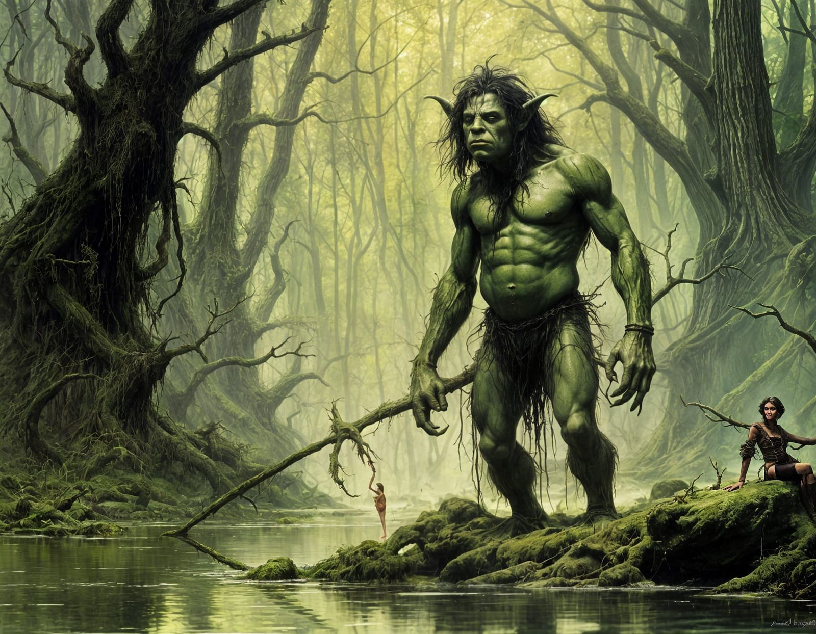 Green Swamp Troll in Dark Fantasy Style