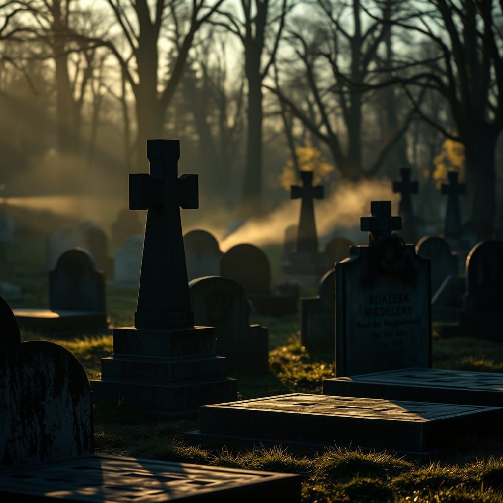 Hyperrealistic Photo of All Souls' Day Cemetery Scene