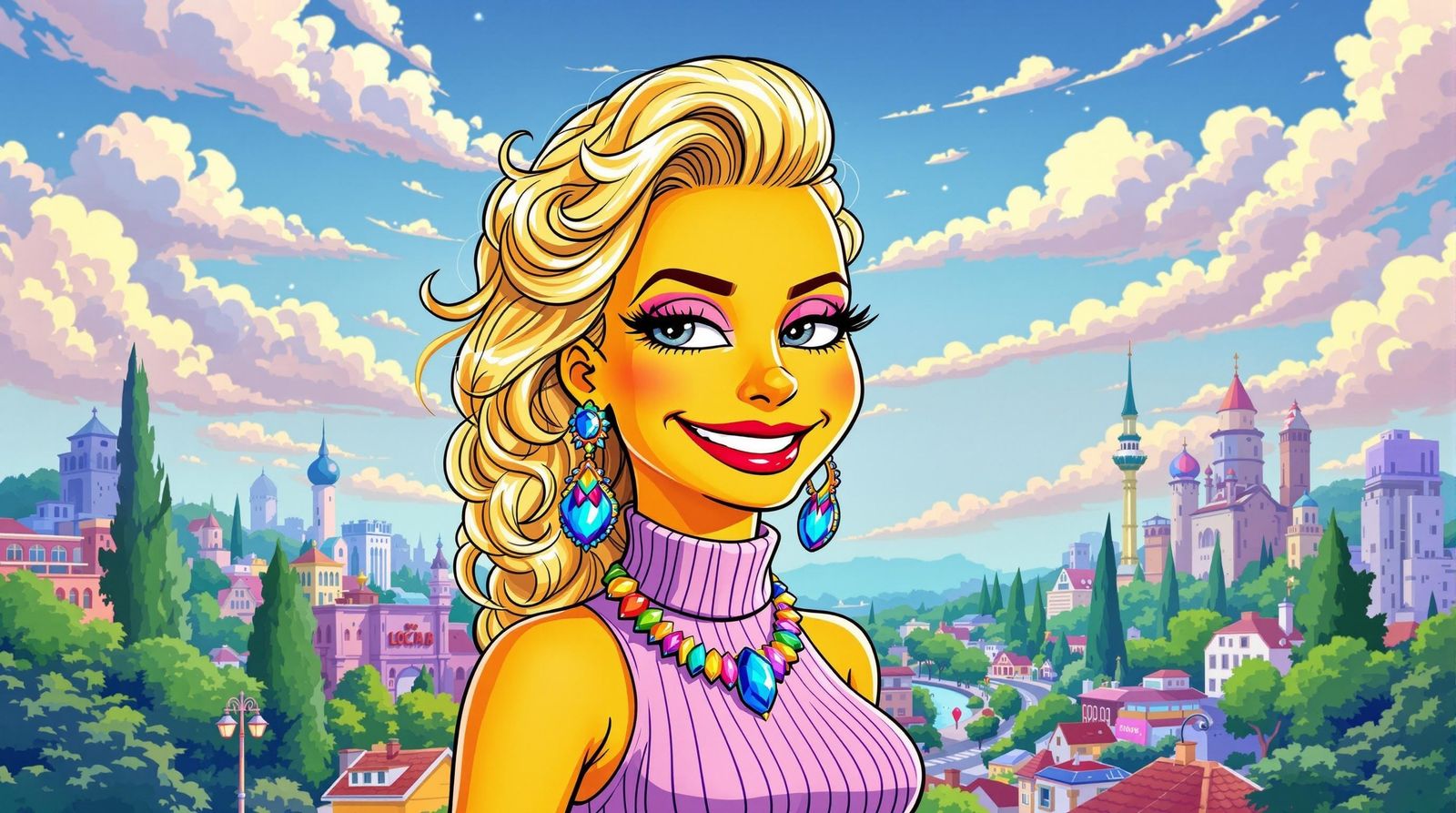 Glamorous Simpsons-Inspired Cartoon Portrait of Jessica Simp...