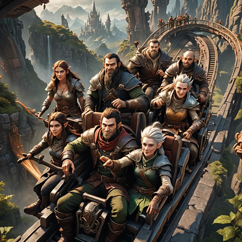 Adventuring Party Rides a Rollercoaster in 3D