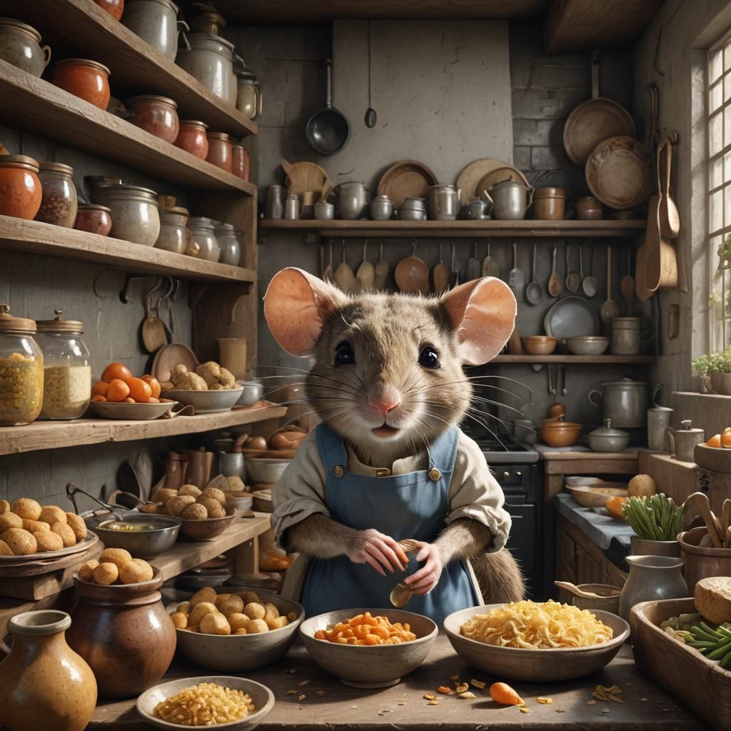 Adorable Mouse Family Portrait in Kitchen, Detailed Digital ...