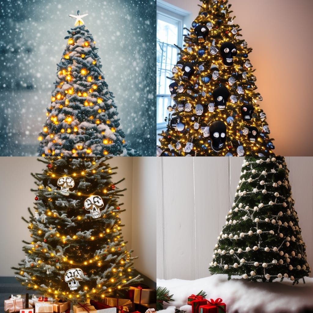 Snowy Christmas Tree with Skulls: Professional Photography