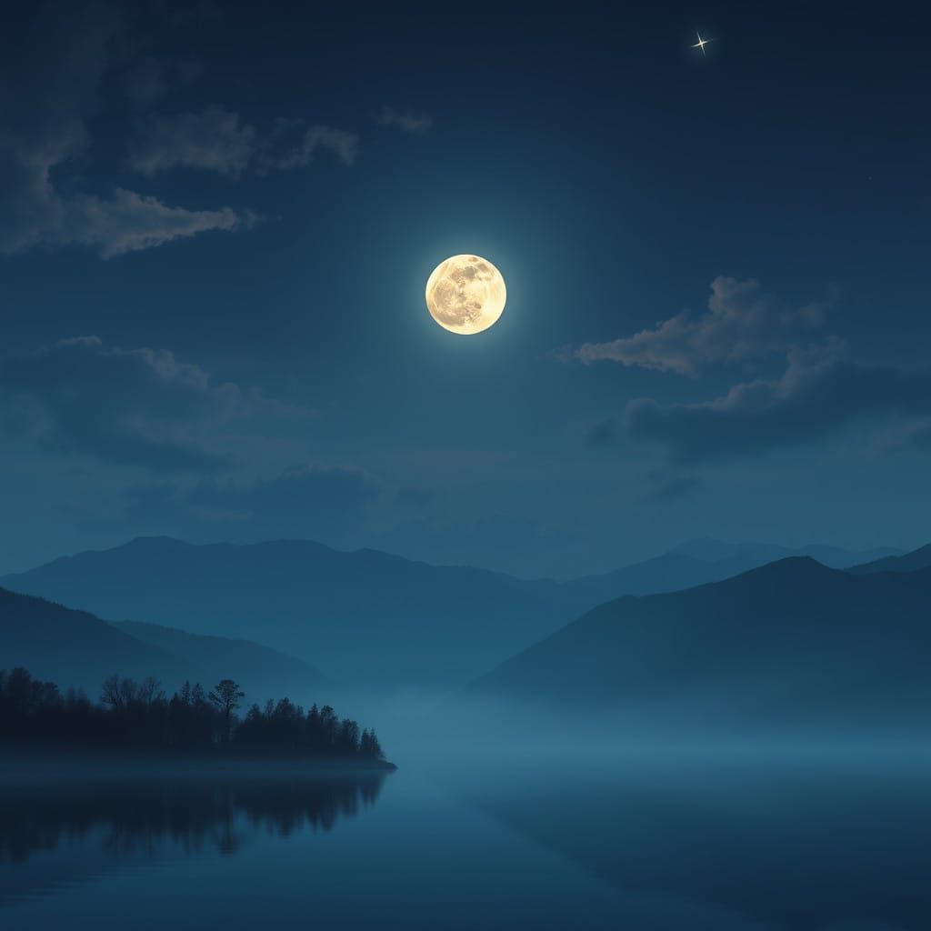 Serenely Glowing Full Moon in a Dreamy Nightscape