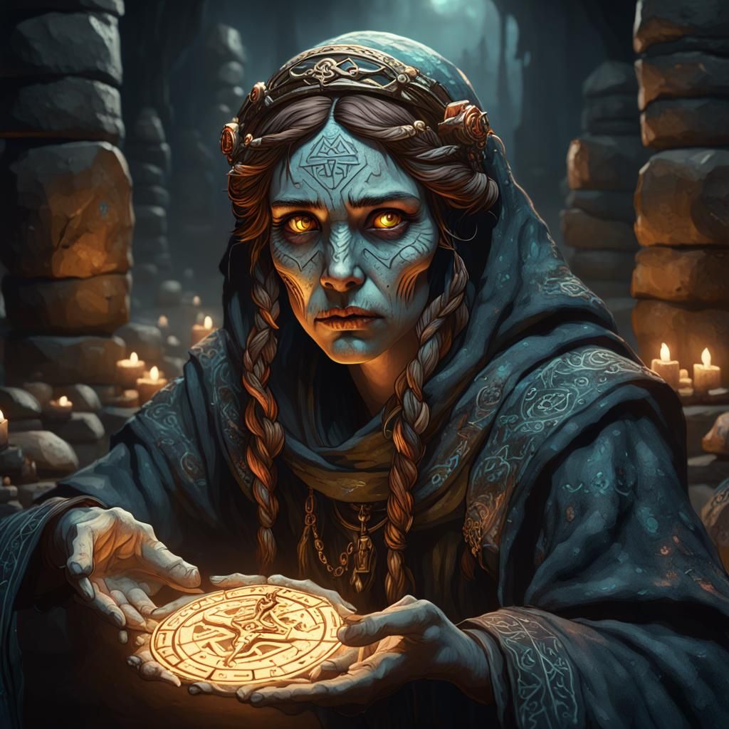 Detailed Necromancer Portrait in Dark Dungeon