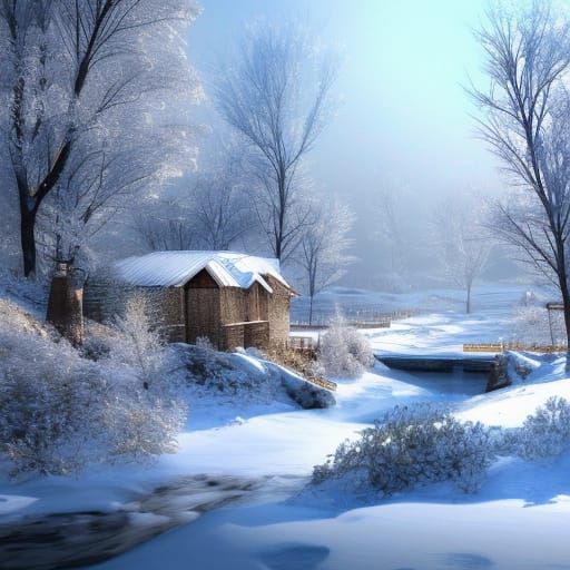 Beautiful Winter Landscape in Watercolour Style