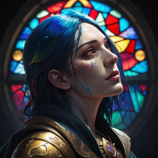 Hyperrealistic Stained Glass Art with Colorful Depth