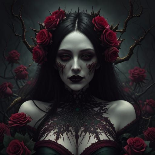 Surreal Woman Dissolving in Roses: Gothic Romanticism