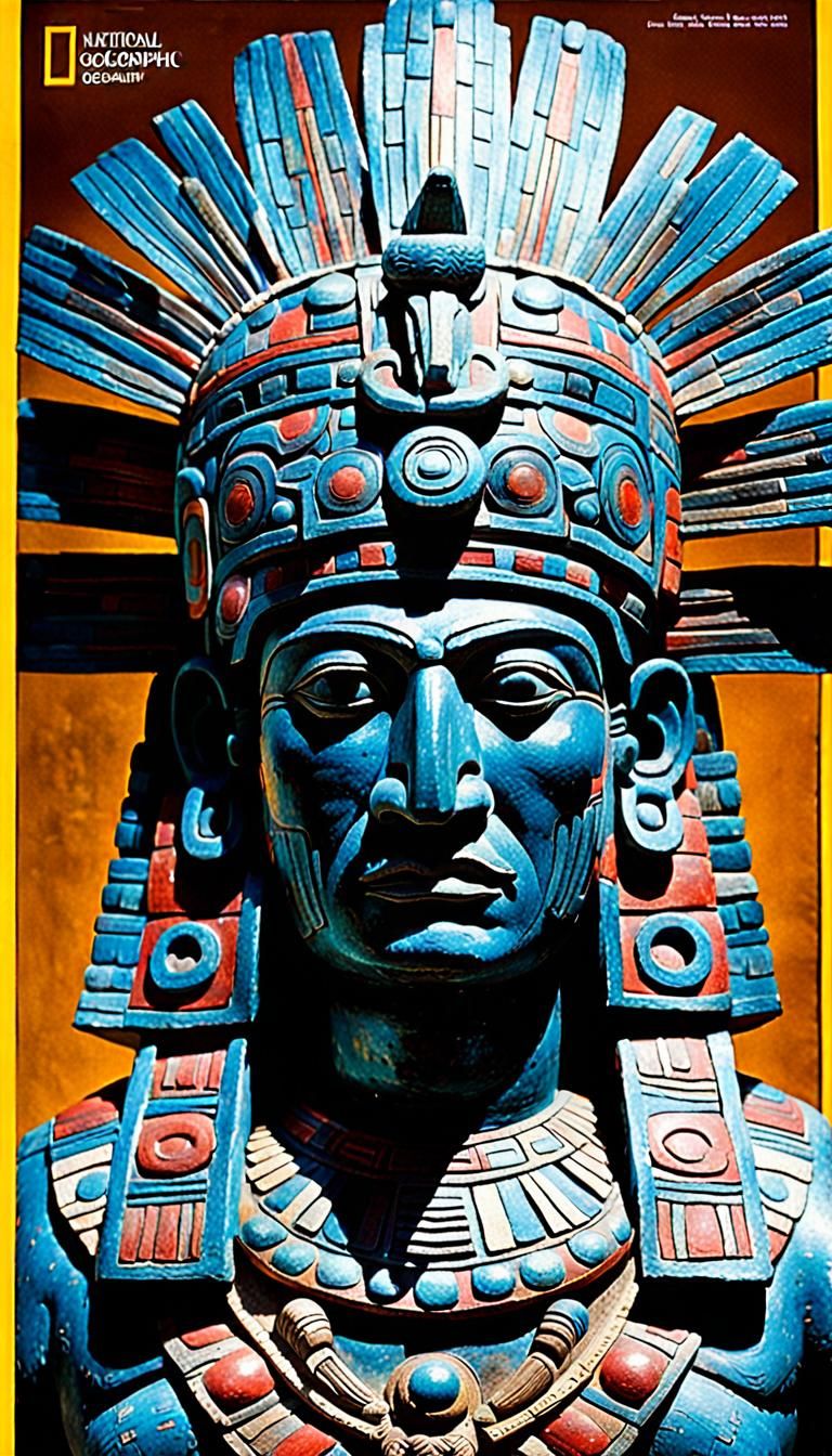 Antique aztec Sculpture in cover of national geographic magazine