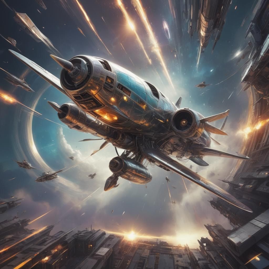 Sci-Fi Album Art: Biplane to Spaceship Transformation