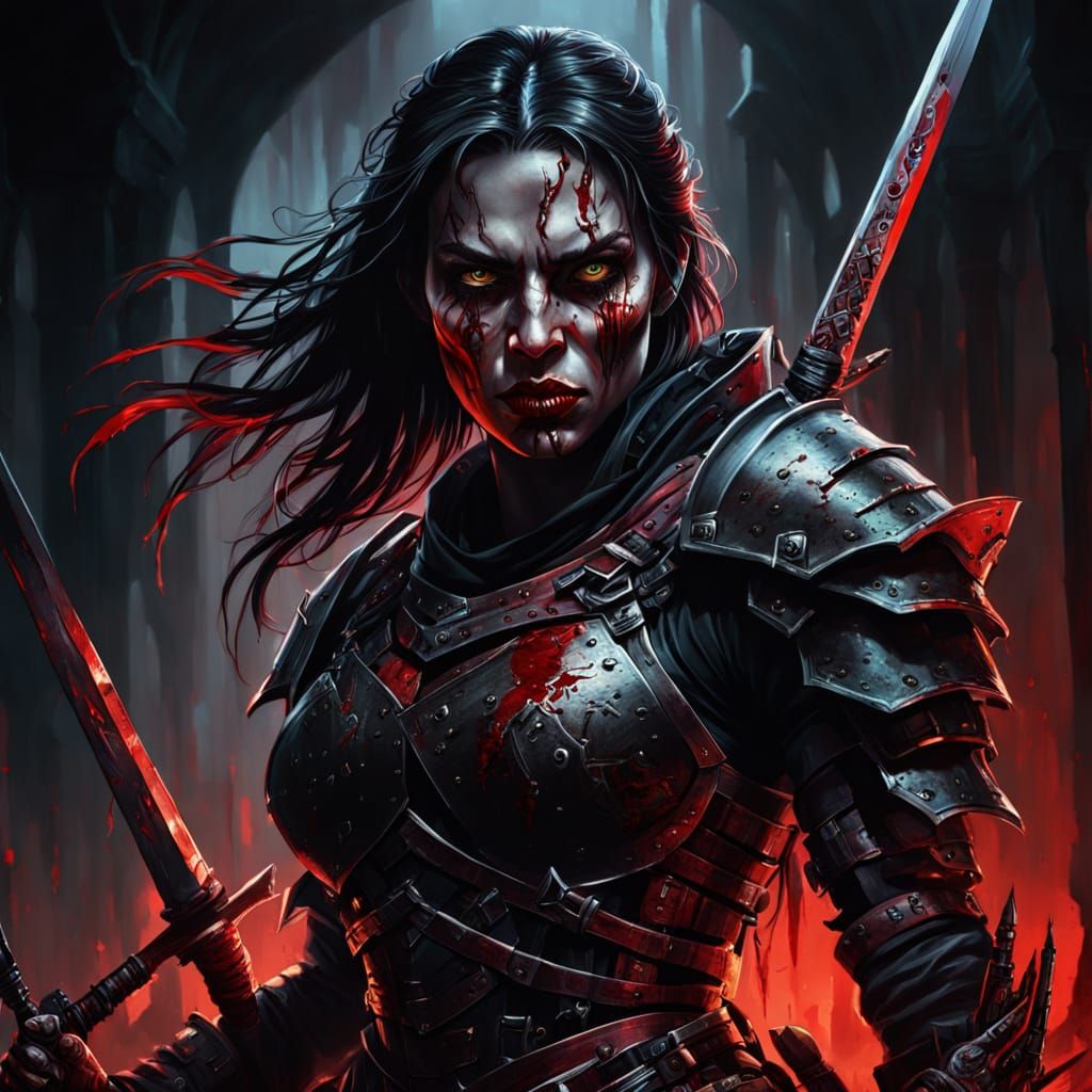 Sinister Warrior Woman in Dark Fantasy Style