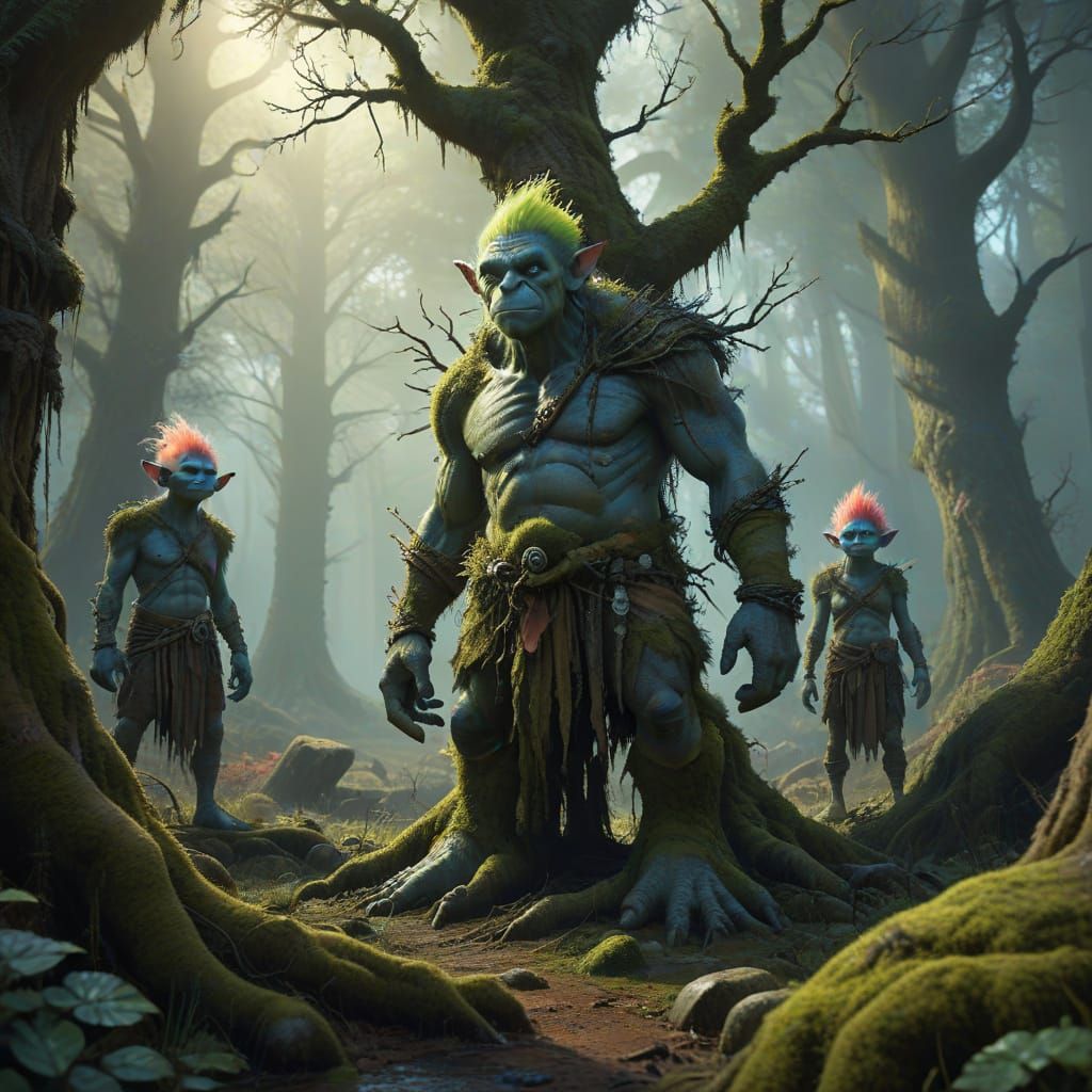Trolls in Mystical Forest: Fantasy Art