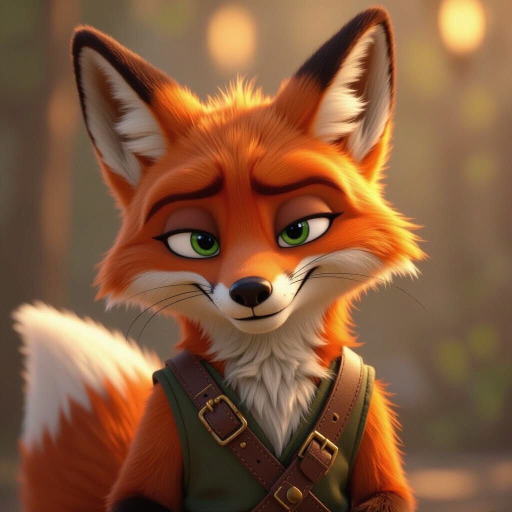 Sly Fox Smirking in Disney Pixar 3D Style