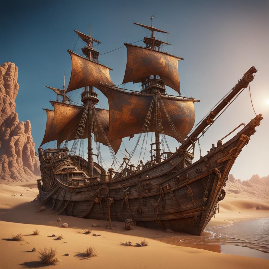 Pirate Ship Washed Up in Desert: Matte Painting