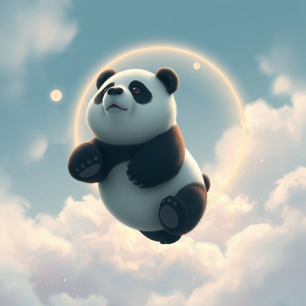 Floating Panda in Dreamy, Gentle Style