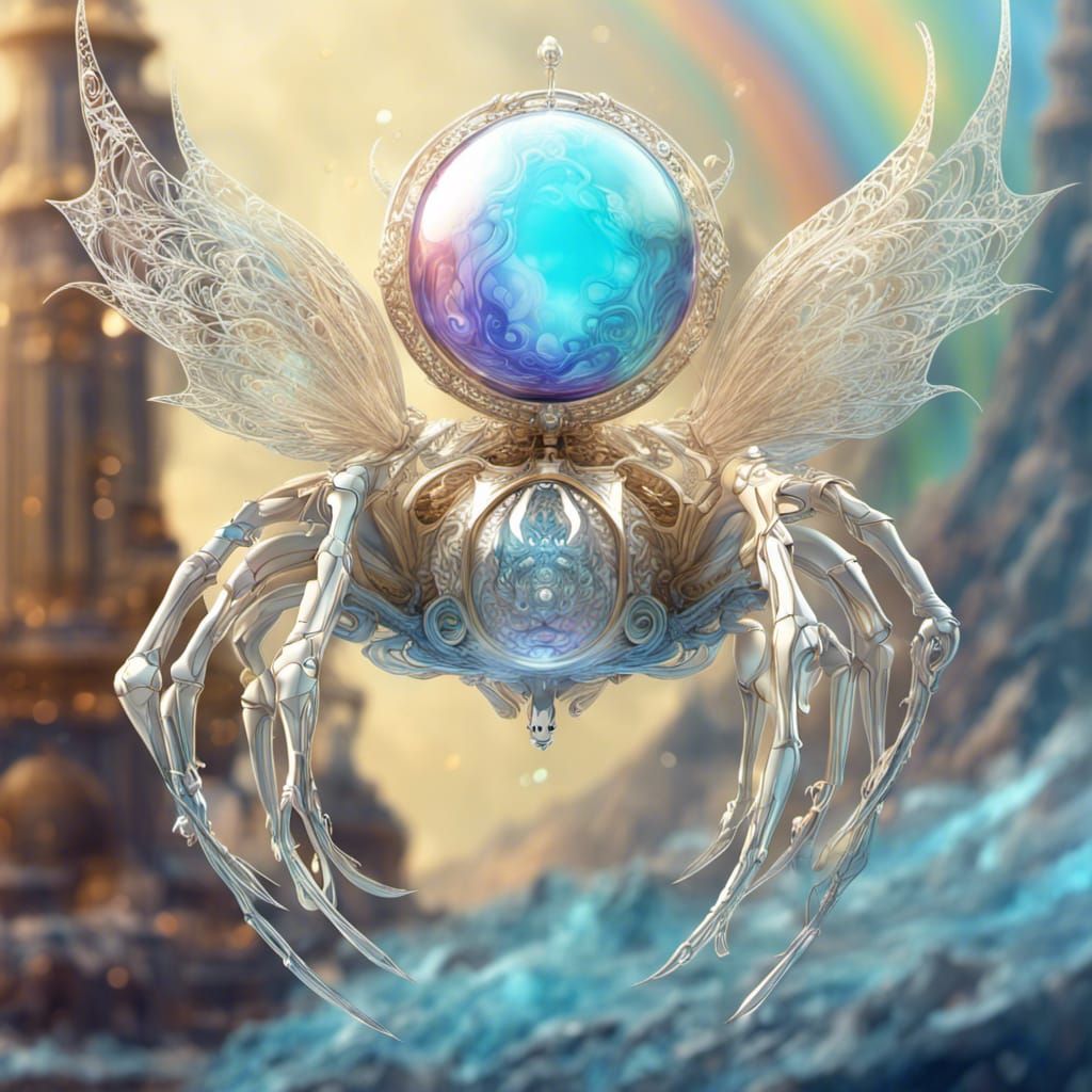Winged Spider-Humanoid on Spacecraft: Digital Art