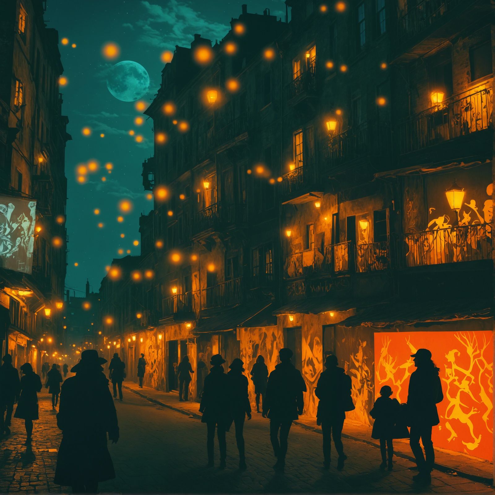 Surreal Shadow Puppet Awakens on Moonlit Wall