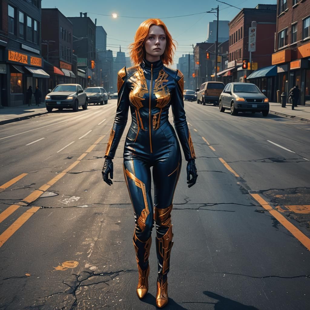 Leather-clad Woman in Dark Fantasy Roadside Portrait