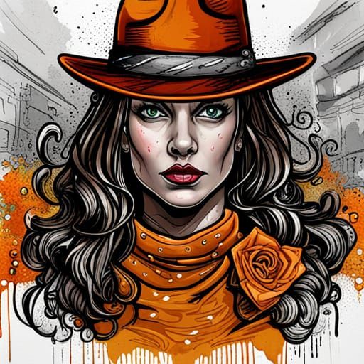 Cowgirl Assassin Outlaw in Gritty Graffiti Art