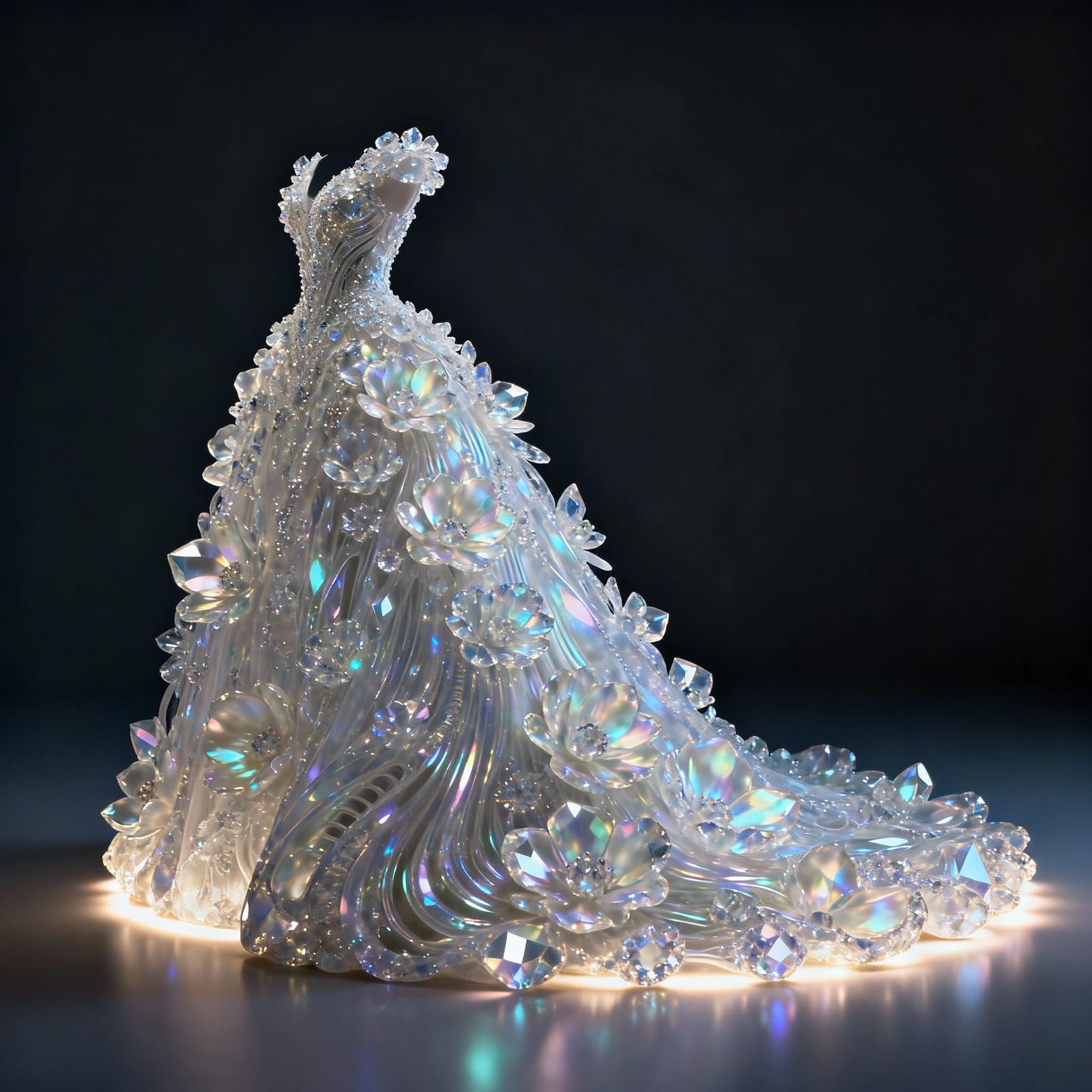 Pearlescent Floral Crystal Dress in Magical Realism Style