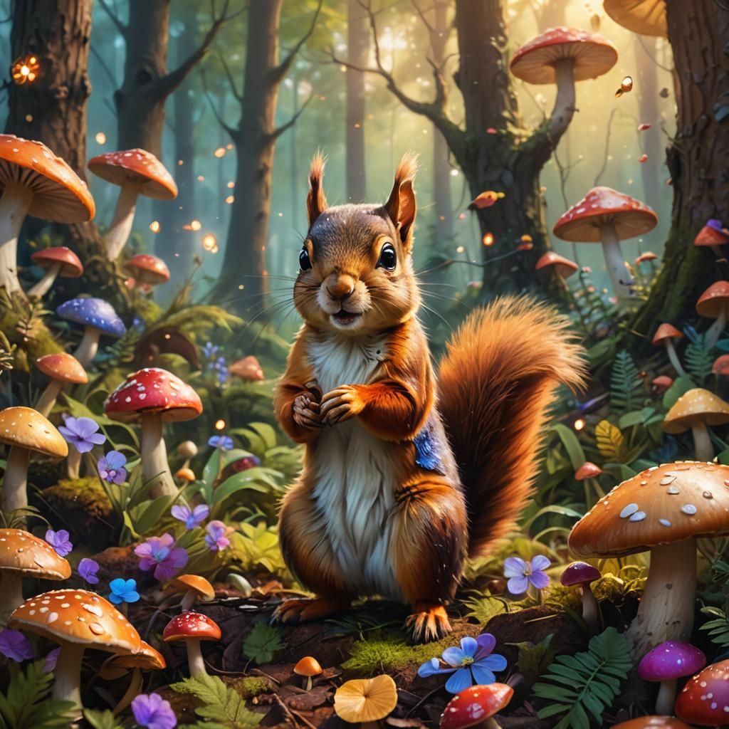 Adorable Baby Squirrel in Magical Forest