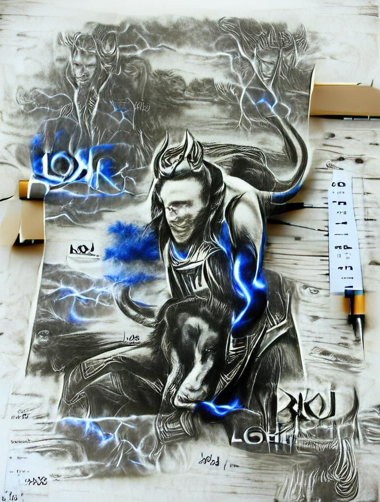 Loki God of Mischief Charcoal Drawing with Lightning