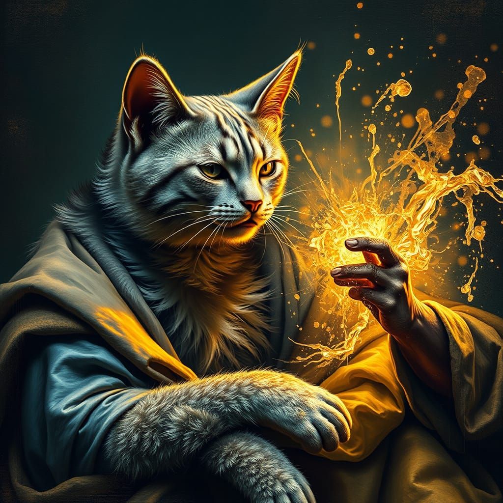 Whimsical Cat Rendition of Divine Creation in Fantasy Matte ...